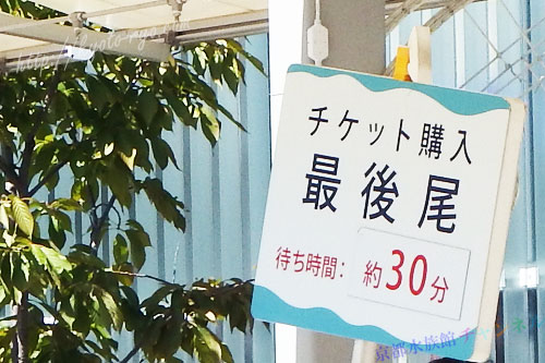 京都水族館のチケット購入待ちの看板