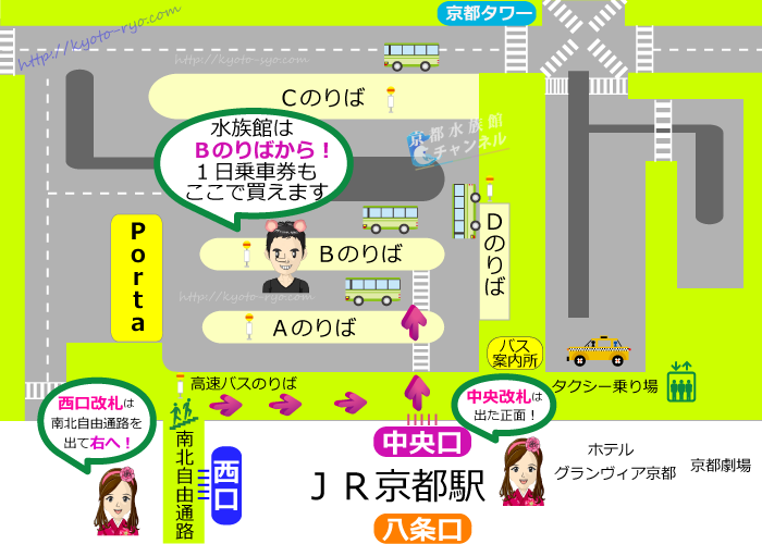 京都駅前のバスのりばマップ