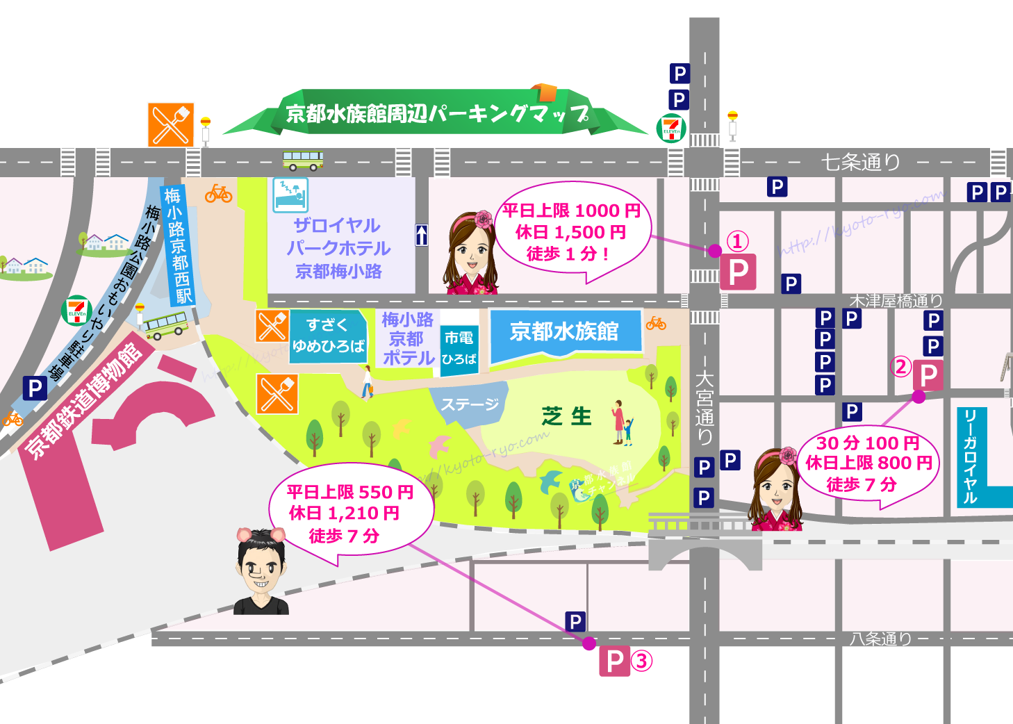 京都水族館周辺の駐車場マップ